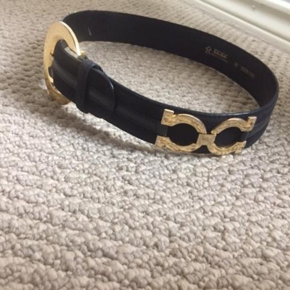 Escada Gold buckle leather & suede belt, 36